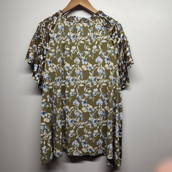 Lane Bryant Blouse Top Women Plus Size 26/28 Green Floral Short Sleeve Casual - Picture 5 of 9